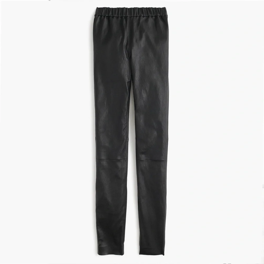 NWOT J Crew Collection Black 100% Leather Stretch Legging Sz 000 seam separated
